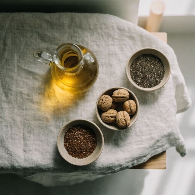 Nueces, lino, chía y aceite dorado, fuentes de omega-3